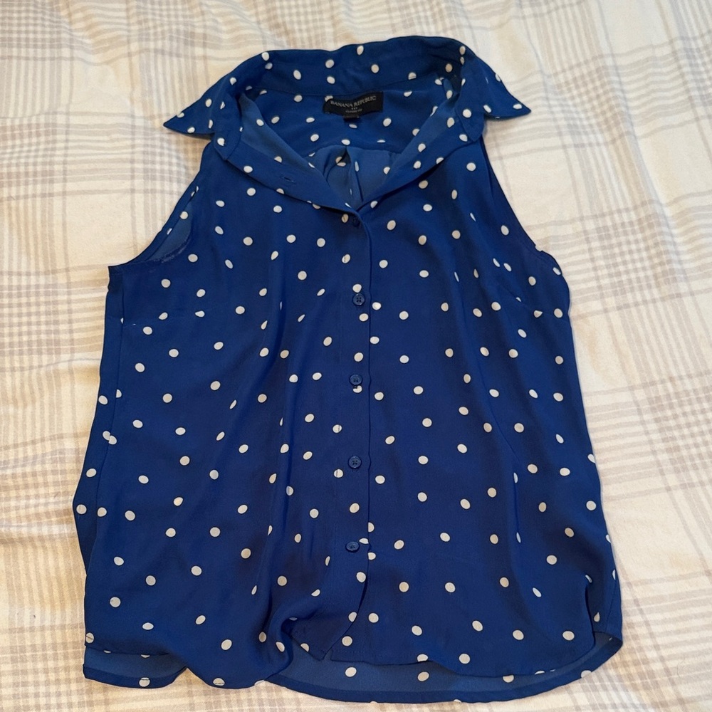 Banana Republic Blue and White Polka Dot Top